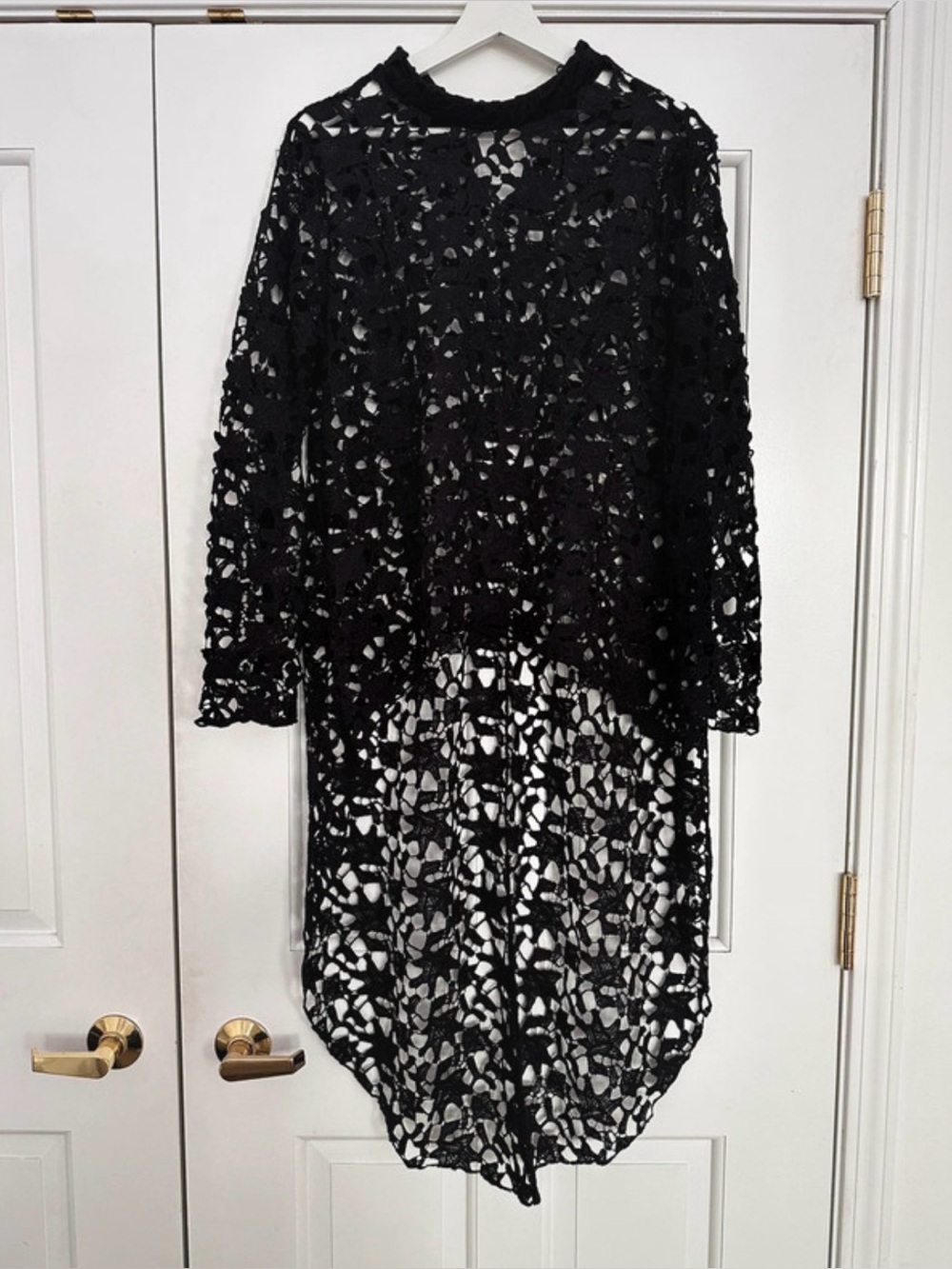 PrettyGarden Black Floral Lace Tunic Top Size L